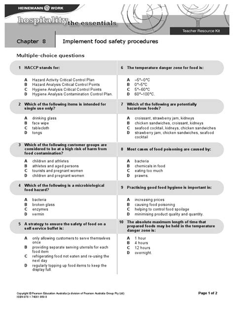 food safety quizlet|food safety level 1 questions.